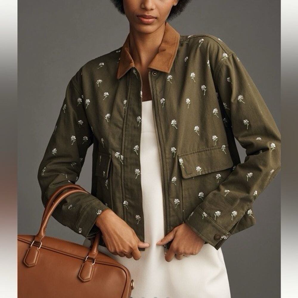 Dolan Left Coast for Anthropologie moss green printed barn jacket M